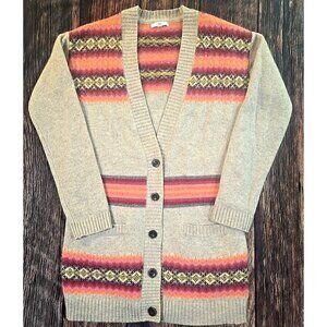 Gap Lamb's Wool Blend Fair Isle Sweater Long V-Neck Colorful Cardigan Women's S